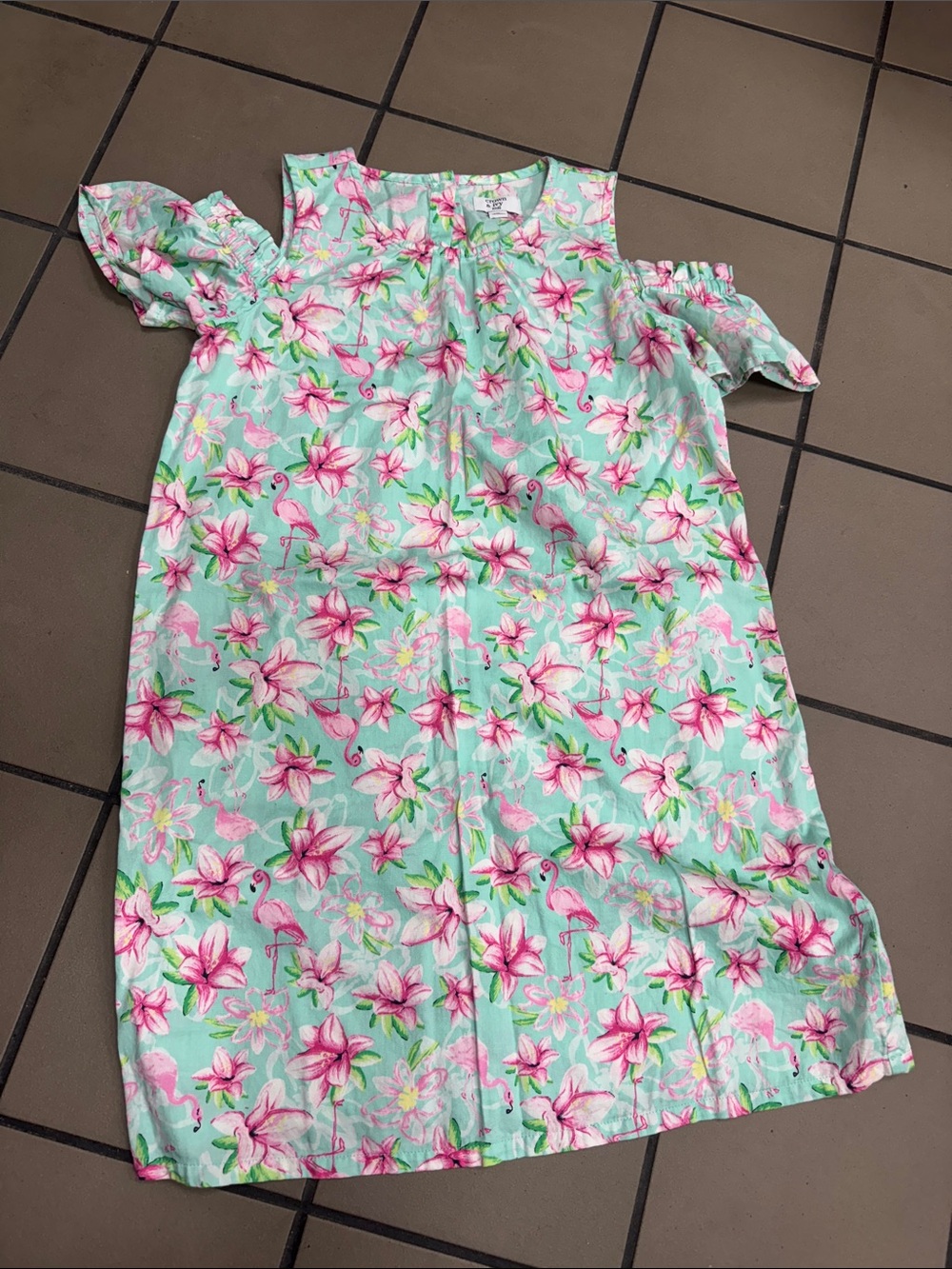 crown & ivy Mint Floral Flamingo Cold-Shoulder dress